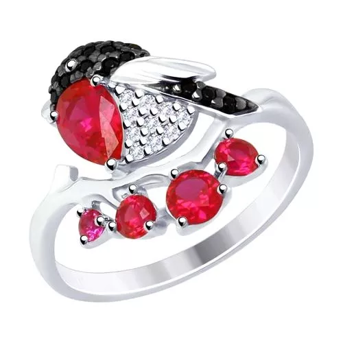 Кольцо «Снегирь» из серебра с фианитами