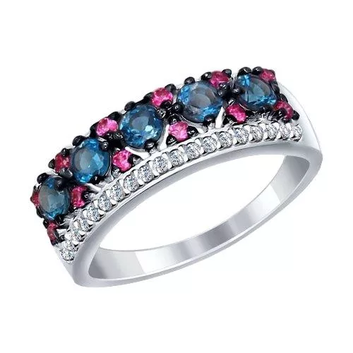 Кольцо из серебра с топазами и фианитами