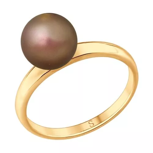Кольцо из золочёного серебра с коричневым жемчугом Swarovski