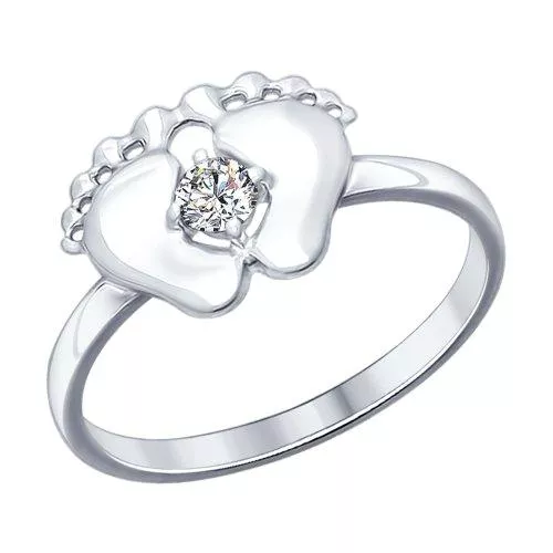 Кольцо «Пяточки» из серебра с фианитом