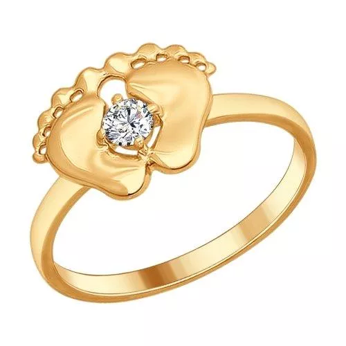 Кольцо «Пяточки» из золочёного серебра с фианитом