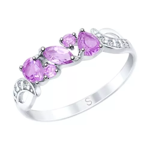 Кольцо из серебра с аметистами и фианитами