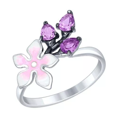 Кольцо из серебра с эмалью с аметистами