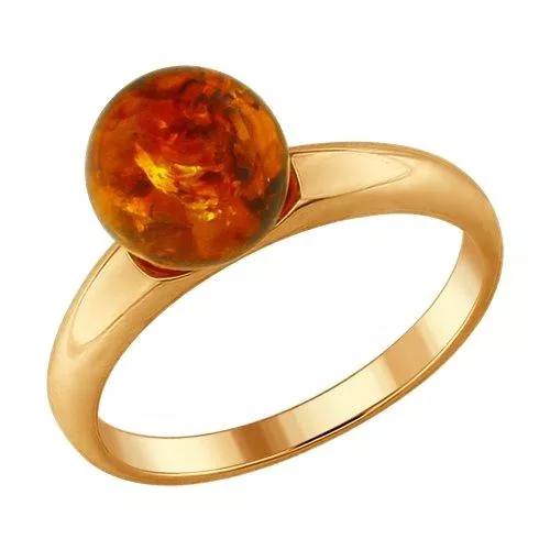 Кольцо из золочёного серебра с янтарём (пресс.)