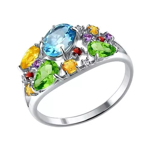 Кольцо из серебра с россыпью полудрагоценных камней