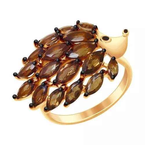 Кольцо «Ёжик» с раухтопазами