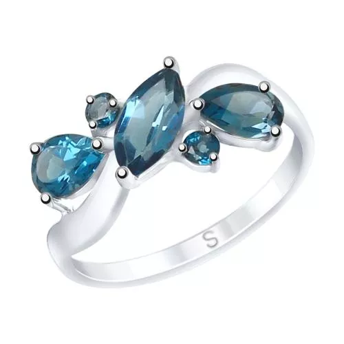 Кольцо из серебра с синими топазами