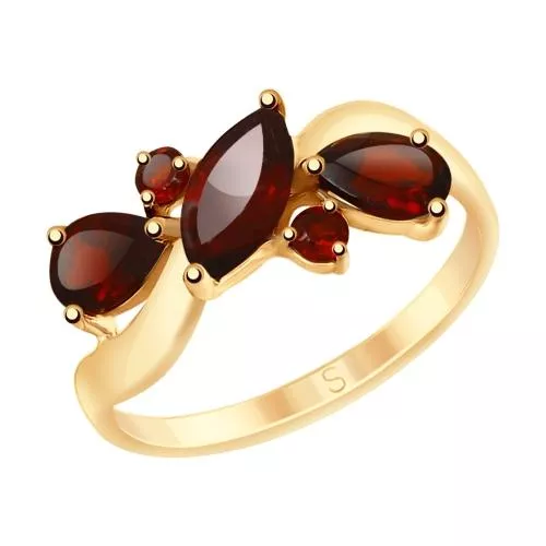 Кольцо из золочёного серебра с гранатами