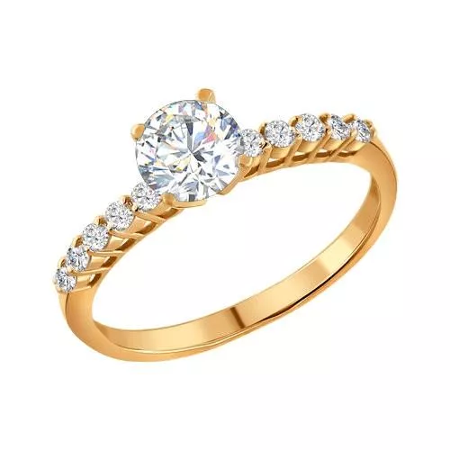 Помолвочное кольцо из золочёного серебра с фианитами