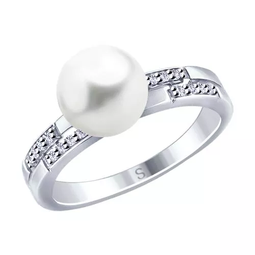 Кольцо из серебра с жемчугом Swarovski и фианитами