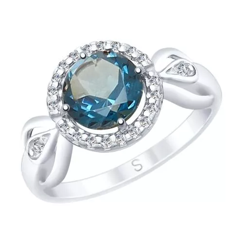 Кольцо из серебра с синим топазом и фианитами