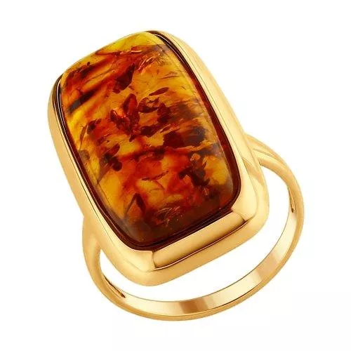 Кольцо из золочёного серебра с янтарём (пресс.)
