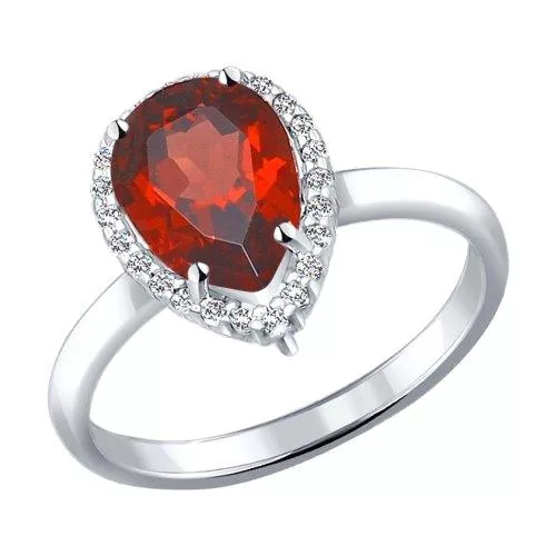 Кольцо из серебра с гранатом и фианитами