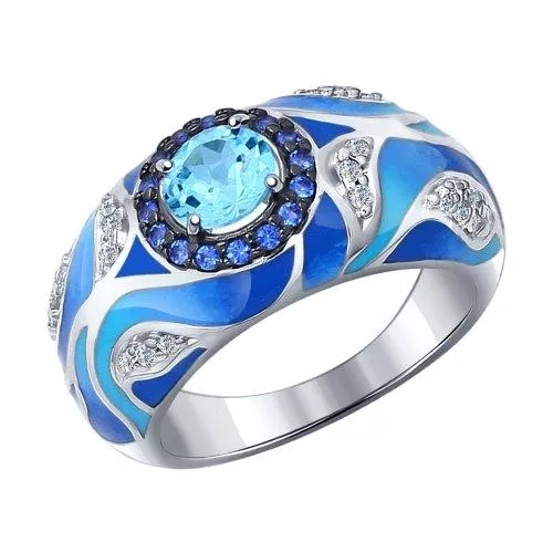 Кольцо из серебра с эмалью с миксом камней