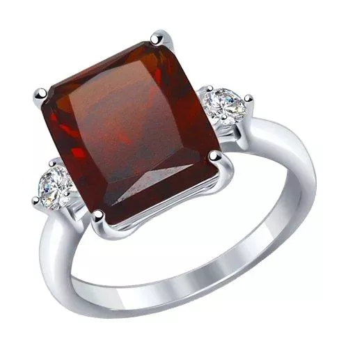 Кольцо из серебра с красным ситаллом и фианитами