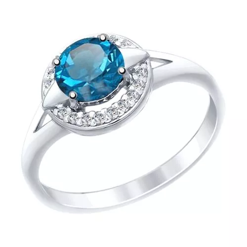 Кольцо из серебра с синим топазом и фианитами
