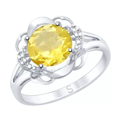 Кольцо из серебра с цитрином и фианитами