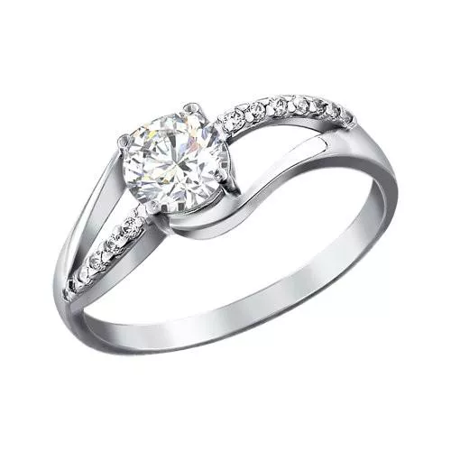 Кольцо с фианитом серебряное