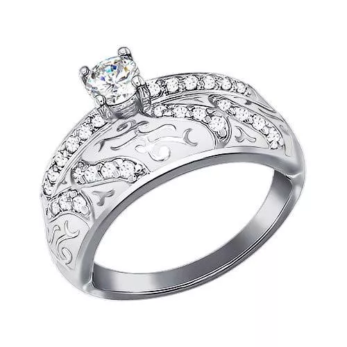 Кольцо из серебра с эмалью с фианитами