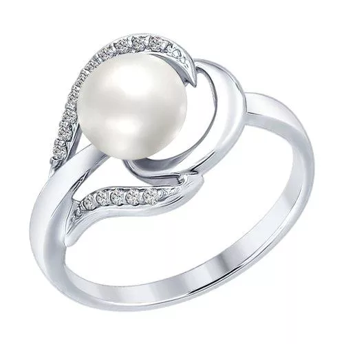 Кольцо из серебра с жемчугом и фианитами