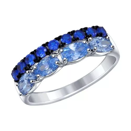 Кольцо из серебра с синими и голубыми фианитами