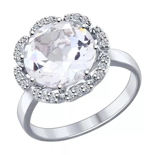 Кольцо из серебра с горным хрусталём и фианитами