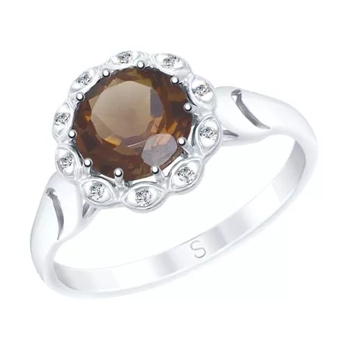 Кольцо из серебра с раухтопазом и фианитами