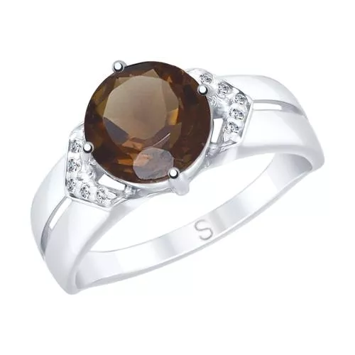 Кольцо из серебра с раухтопазом и фианитами