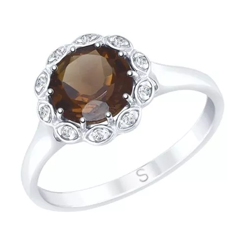 Кольцо из серебра с раухтопазом и фианитами