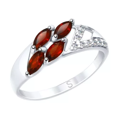 Кольцо из серебра с гранатами и фианитами