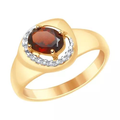 Кольцо из серебра с гранатом и фианитами