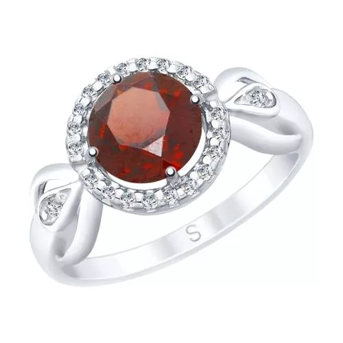 Кольцо из серебра с гранатом и фианитами