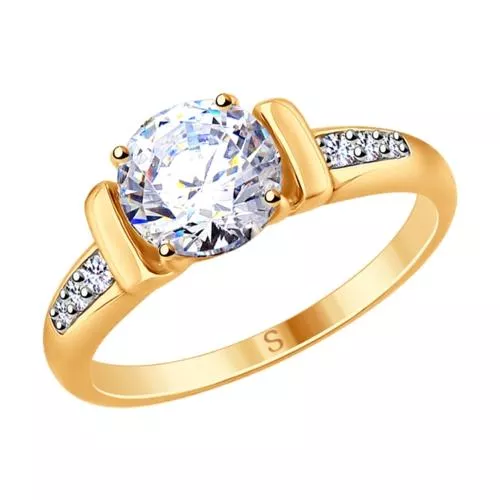 Кольцо из золочёного серебра с фианитами