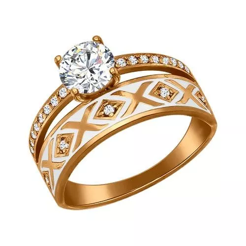 Кольцо из золочёного серебра с эмалью с фианитами