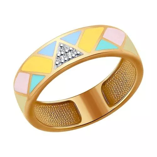 Кольцо из золочёного серебра с эмалью и фианитами