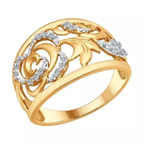 Кольцо из золочёного серебра с фианитами