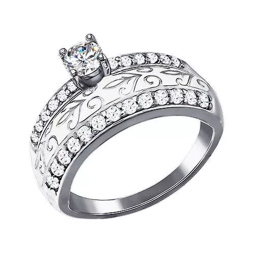 Кольцо из серебра с эмалью с фианитами