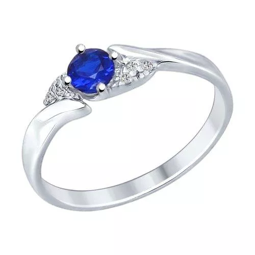 Кольцо из серебра с бесцветными и синим фианитами