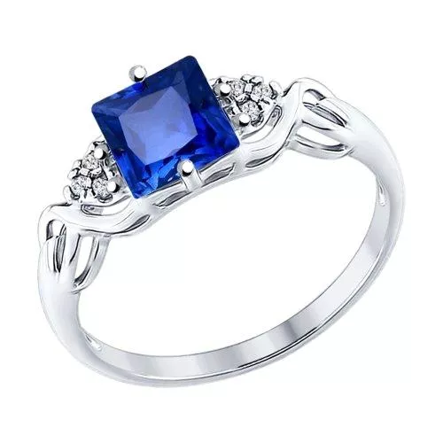 Кольцо из серебра с бесцветными и синим фианитами
