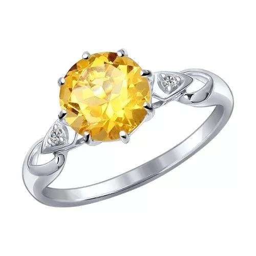 Кольцо из серебра с фианитами и цитрином