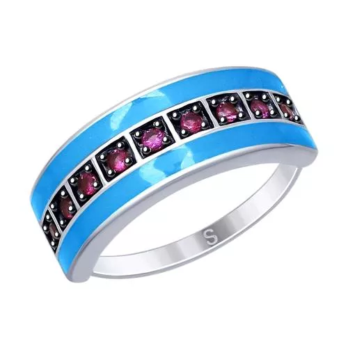 Кольцо из серебра с эмалью и фианитами