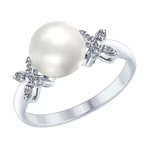 Кольцо из серебра с жемчугом и фианитами