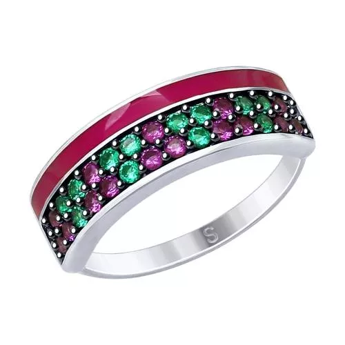 Кольцо из серебра с эмалью и фианитами