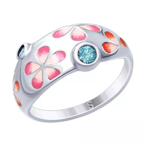 Кольцо из серебра с эмалью и фианитами