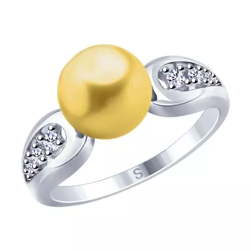 Кольцо из серебра с жемчугом Swarovski и фианитами