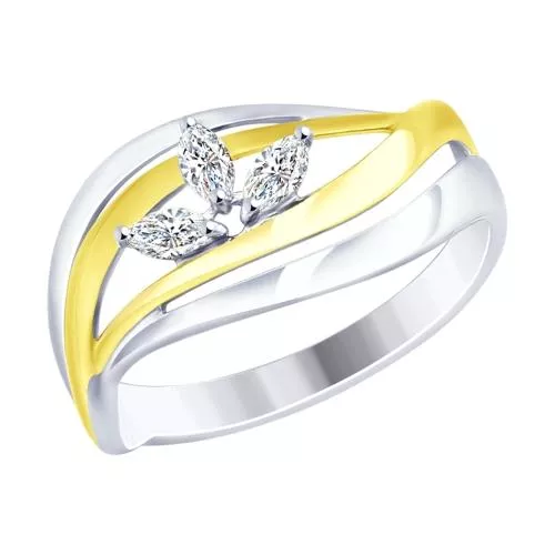 Кольцо из золочёного серебра с фианитами