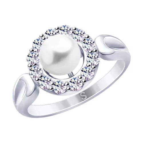 Кольцо из серебра с жемчугом и фианитами