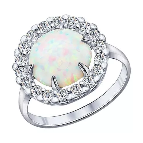 Кольцо из серебра с опалом и фианитами