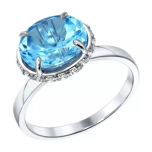 Кольцо из серебра с топазом и фианитами