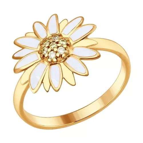 Кольцо из золочёного серебра с эмалью с жёлтыми фианитами